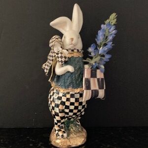 Mackenzie Childs Inspired White Rabbit/Gold Leaf/Ribbon/Removable Bag & Flowers